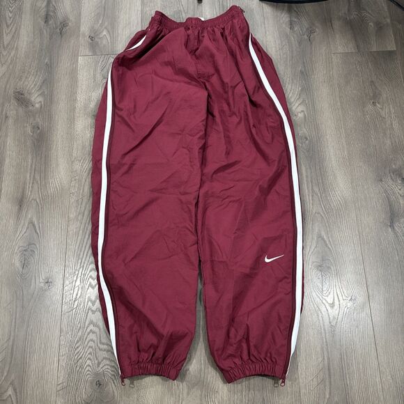 Y2K Nike Maroon White Full Side Zip Off Track Pants Swishy Mens Large - Picture 2 of 7